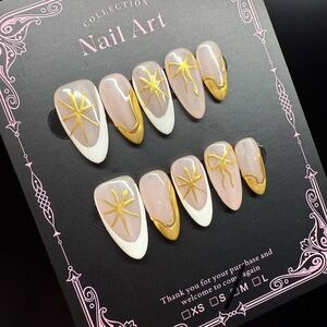 Gold and White French Tips Press On Nails - Medium